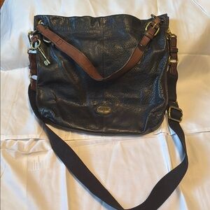Fossil Black and Brown Leather Tote